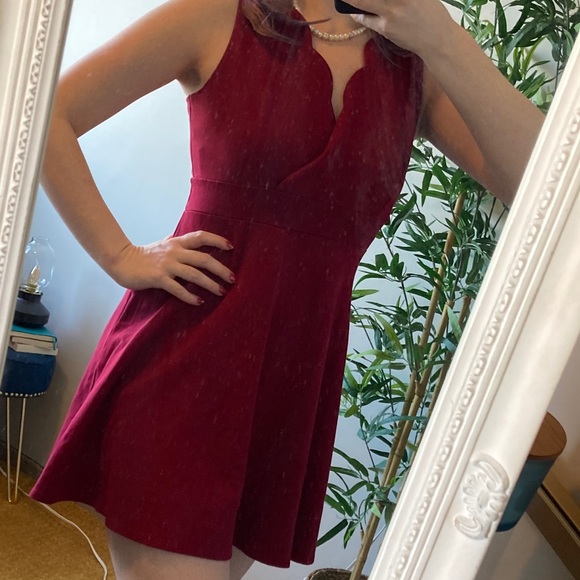 Red Mini Dress with scalloped neckline detail. - Picture 5 of 6